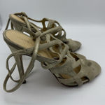Ivanka Trump  4.25" Heels Womens 7.5 Beige Stiletto Ankle Tie Strappy Wedding Photo 0
