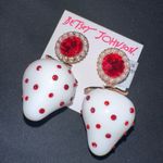 Betsey Johnson New  White Strawberries Red Rhinestones Gold ToneDrop Earrings $48 Photo 1