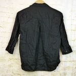 Uniqlo Shirt Womens XS Relaxed Black 100% Linen Skipper Collar Popover ¾ Sleeve Photo 3