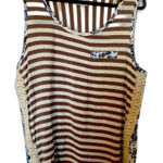 Tru Self Women’s Blue Floral Brown‎ White Striped Tank Top Shirt Size 1X Brown Photo 0
