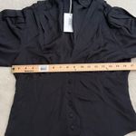 frame denim Frame Black Empire Pleat Silk Long Sleeve V Neck Top Blouse Size Medium NWT Photo 10