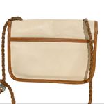 Brighton Vintage Leather Beige Cream Pebbled Brown Trim Braided Crossbody Bag Photo 4