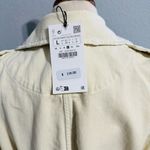ZARA  Women Cream Lapel Collar Long Sleeves Denim Belted Cotton Topcoat Sz L Photo 10