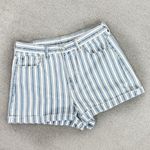 American Eagle  Outfitters Striped High Rise Mom Jean Shorts Blue White 10 Cuffed Photo 5