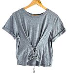 Joie  Lizeth Lace Up Corset Front Short Sleeve Top in Heather Grey 100% Cotton, M Photo 1