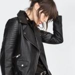 ZARA Black Quilted Genuine Sheep Leather Cropped Moto Biker Blogger Jacket XS Photo 15