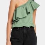 A New Day Green One Shoulder Ruffle Blouse Sz M Photo 6