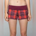 Lululemon Women’s Red Plaid Run Speed Short EUC size 4 Rare Photo 0