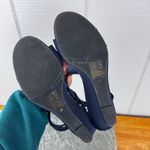 New York Transit  Navy Blue Rhinestone Strappy Open Toe Wedge Heels 8W Photo 4
