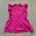 Entro  Hot Pink Perforated Frilled Short Sleeve Blouse Size Small 100% Cotton EUC Photo 10