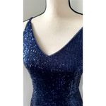 Donna Morgan Navy Blue Sequin V-Neck Midi Dress Womens Size 2 Formal Slit Photo 7