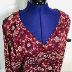 Chloe K Boho Paisley Floral Maroon Red V Neck Long Sleeve Peasant Blouse Size XL Photo 3
