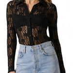 Forever 21 Y2K black Sheer Lace Long Sleeve Button-Up Top sexy whimsigoth Photo 0