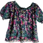 Jennifer Grace NWOT JENNIFER & GRACE Cropped Floral Peasant Puff Sleeve Boho Top Multicolor M Photo 0
