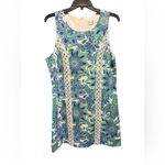Eliza J  Floral Embroidered Sleeveless Shift Dress Blue White Green 14 EUC Photo 4