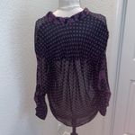Free People  Button Down Sheer Floral Shirt Sz M Black Pink Polyester Boho Photo 4