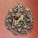 Antique Edwardian Coat of Arms Shield Crest Pink Garnet Emerald Pearls Brooch Red Photo 8