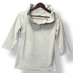 Gretchen Scott Women Ruffle Neck Tunic Top L Light Grey Chic Minimalist Capsule Gray Size M Photo 0