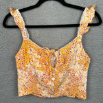 Sim & Sam Top Womens Medium Orange Ditsy Floral Smocked Ruffle Crop Y2K Boho NEW Photo 0