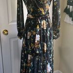 Black floral maxi dress with tie closure,perfect for a wedding or any occasion. Yellow Photo 0