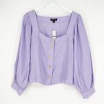 J.Crew NWT  Square Neck Button Down‎ Linen Top L Purple Photo 1