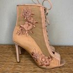 Gianni Bini Blush Pink Embroidered Zip Lace Up Heeled Booties Size 8.5 Photo 6