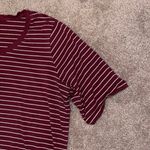 Lands' End Burgundy Striped Scoop Neck Short Sleeve T-Shirt Photo 3