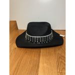 Rhinestone Fringe Hat Cowboy Fitted Womens One Size Black Cowgirl Bling Photo 1