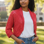 Elle  Fuchsia Pink Open-Front Knit Shrug Cardigan Sweater Silver Metallic XS Photo 0