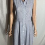 Parallel Skies Blue White Striped Sleeveless Shirt Dress Size S Cotton Tie Back Photo 0