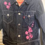 Levi's CH 8 Dark Denim Pink Embroidery Jean Jacket Photo 2