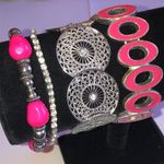Lot of 4 Silver Tone Pink Enamel Boho Beaded Stretchy Bracelets Photo 4