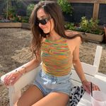 Multi Color halter Knit Open Back Tie Top Multiple Size XS Photo 1