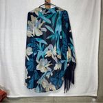 ZARA  Navy Blue &‎ Blue Floral Print Fringe Cardigan Kimono Size L Photo 4