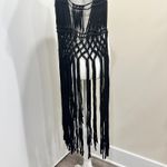 Daytrip  VTG Y2K Black Macramé Fringe Vest Cardigan Boho Festival Hippie Retro Photo 5