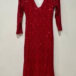 Marina red beaded sequined cocktail party Prom maxi dress Size 8 Photo 1