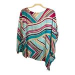 Chico's Poncho Women's Size Small/Medium Artsy Abstract Asymmetrical Blue Pink Photo 1