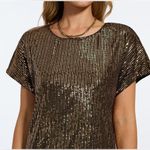 FEMI SEMI Women's Crewneck Sequin Shift Dress Short Sleeve Holiday XL NWT Gold Photo 4