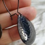 Teardrop Shaped Hammered Metal Dangle Earrings Photo 2