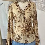 Fairy Grunge Brown Tan Rose Cotton Babydoll Bell Sleeve Ruffled Blouse Top S Photo 4