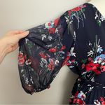 Ralph Lauren LRL Dress Midi Floral Ruffle Balloon Sleeve Lined Belt Blue Red Photo 2