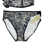 Michael Kors NWT $132 Zebra Zip Front Bikini Top + bottoms set S Photo 3