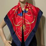 CELINE Vibrant Red and Navy Scarf with Gold Details Photo 0