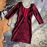 American Apparel  Red And Black Goth Floral Lace Print Bodycon Mini Dress Photo 2