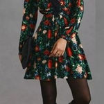 Anthropologie NWT  Lacy Floral Black Red V-Neck Long Sleeve Mini Dress Size 0 Photo 0