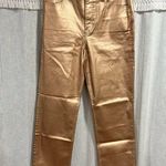 EXPRESS  Ladies Rose Gold High Waisted Metallic Coated Modern Straight Jeans NWT Photo 4