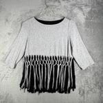 IC by Connie K Fringe Tunic Top Women Large Gray Black Casual Comfy Lagenlook Photo 1
