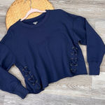 Aerie  navy blue lace up‎ boxy semi cropped sweatshirt Photo 0