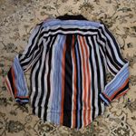Bisou Bisou Striped Blue Orange Women's Top High Low Sheer Long Sleeve Coat Tail Photo 6