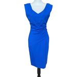 Diane Von Furstenberg  Dress Size 6 Blue V-Neck Bevin Ruched Sheath Knee Length Photo 2